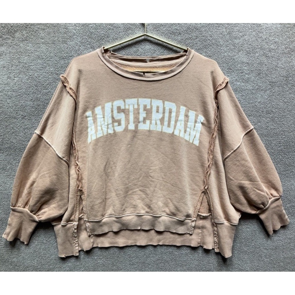 Free People Camden Amsterdam Print Sweater Oversized Distressed We The Free EUC